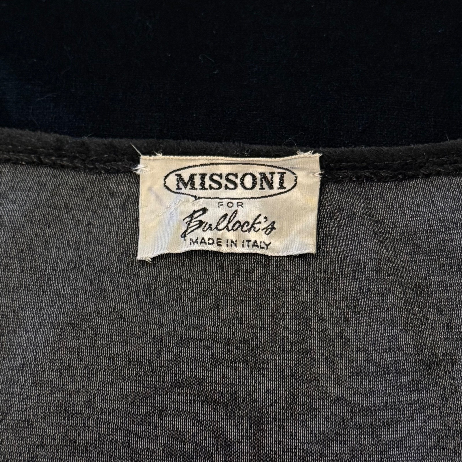 Vintage 60’s MISSONI x BULLOCK’S VELVET DRESS M 44 Black Midi Party Bodycon Sexy