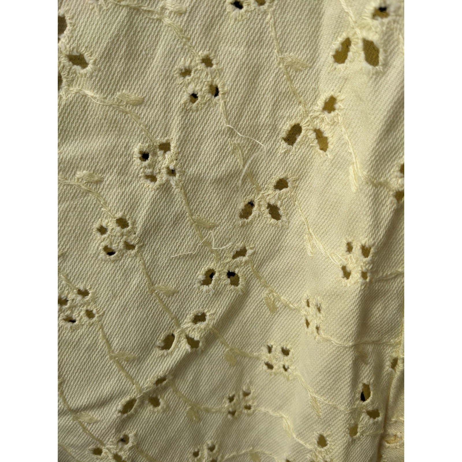 Vintage 50s Eyelet Lace Dress XS Yellow Cotton Cottagecore 1950s Summer Day Midi