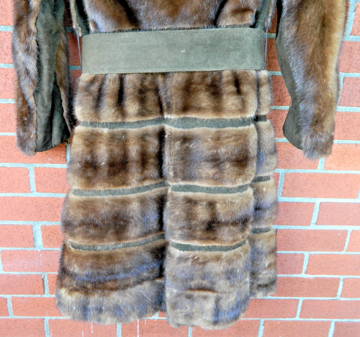 Vintage Real Mink Fur & Suede Metal Belted Coat Mod Paneled Design AS IS Medium