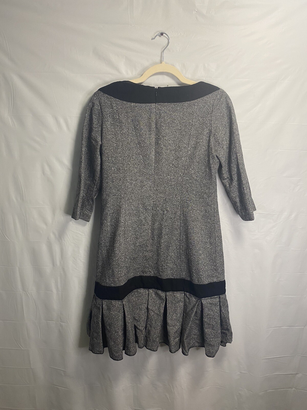 Vintage 1970s Pendleton Silk Virgin Wool Tweed Sheath Dress Gray Ruffled Size 8