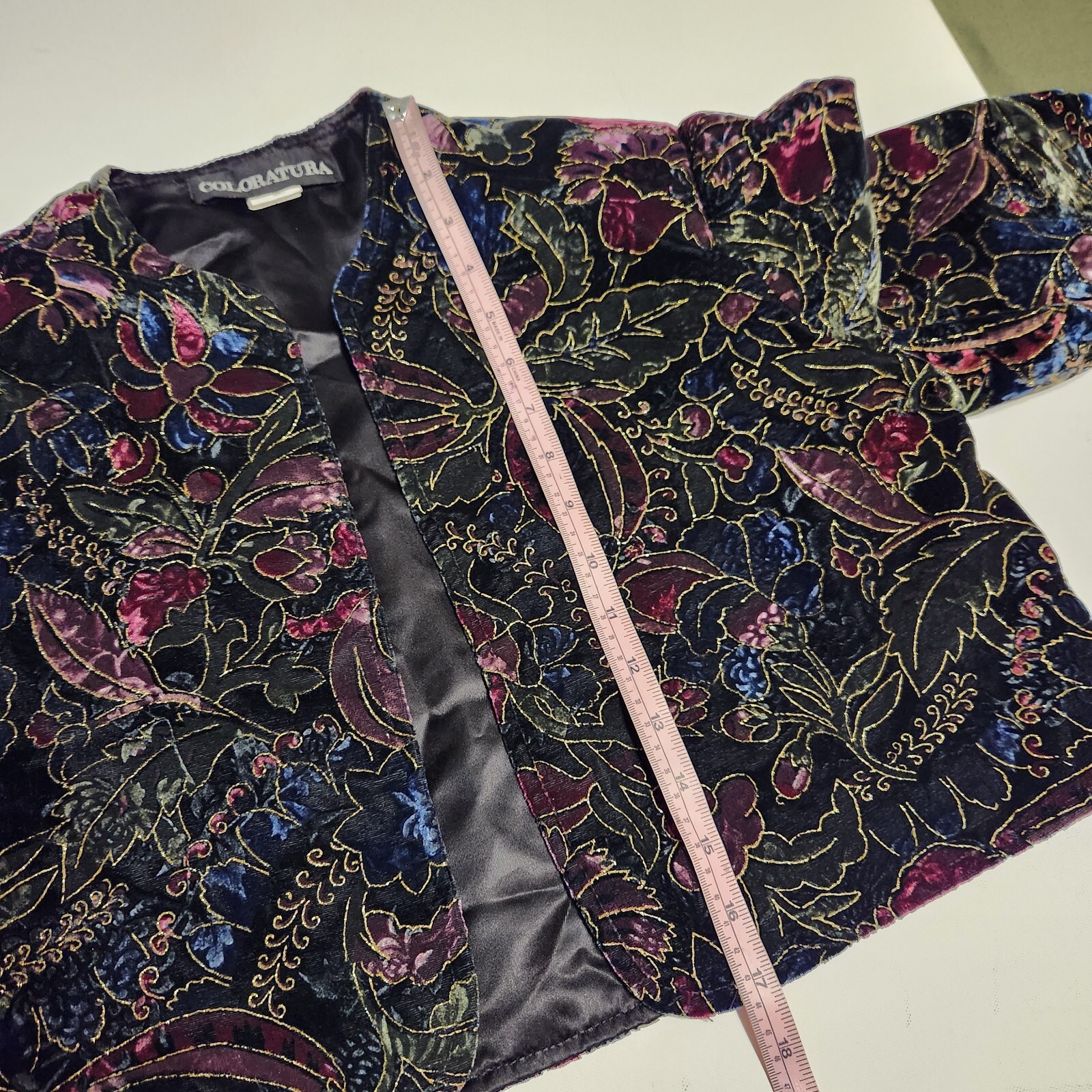 Vintage Coloratura wool Blend Velvet Bolero Crop Open Front Jacket Top
