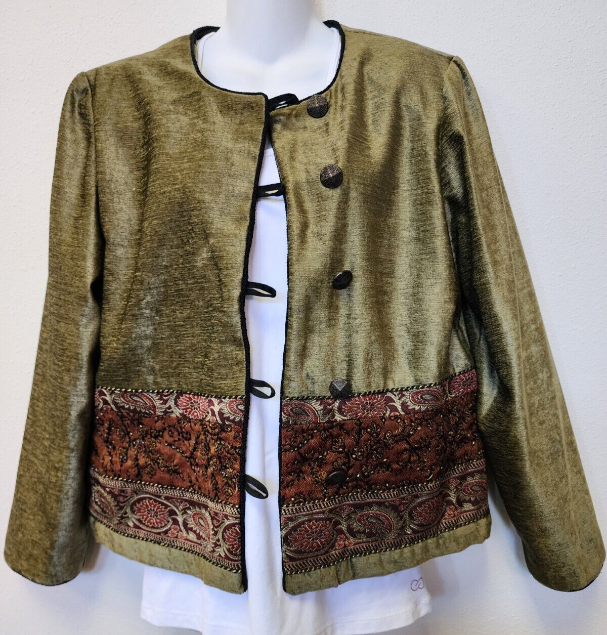 Coldwater Creek 8 Blazer Jacket Embellished Beads Artsy Boho Festival Granny