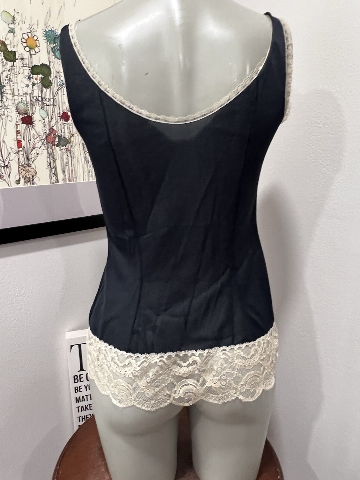 Vasarette Vintage Cami. Black Tricot with Lace 34