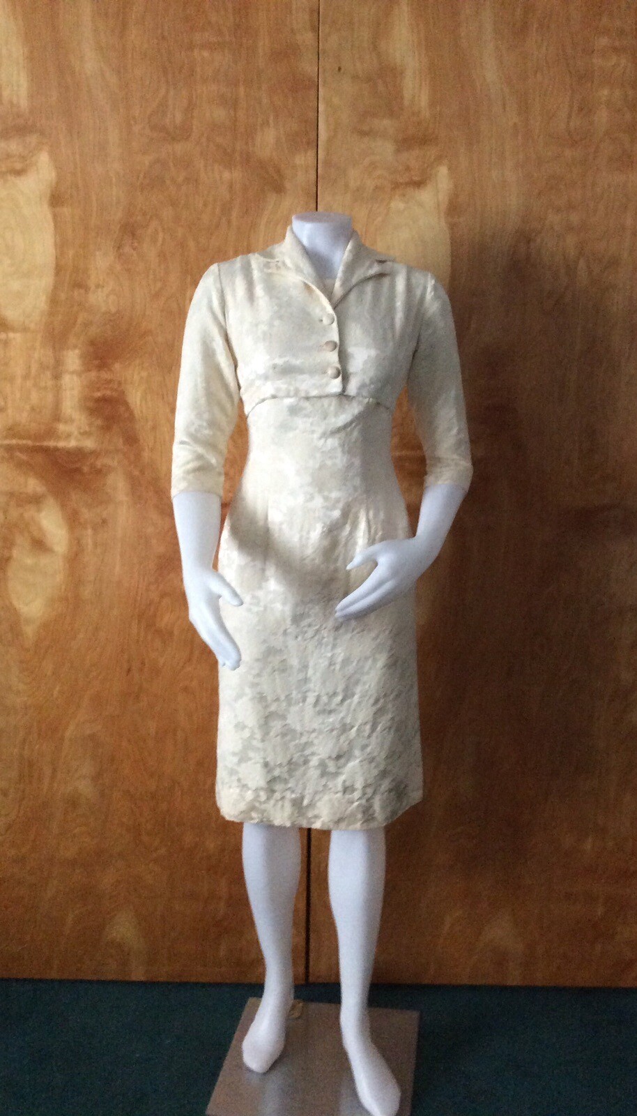 Vintage Wiggle Dress With Jacket Champagne Brocade 1950s cocktail Dress