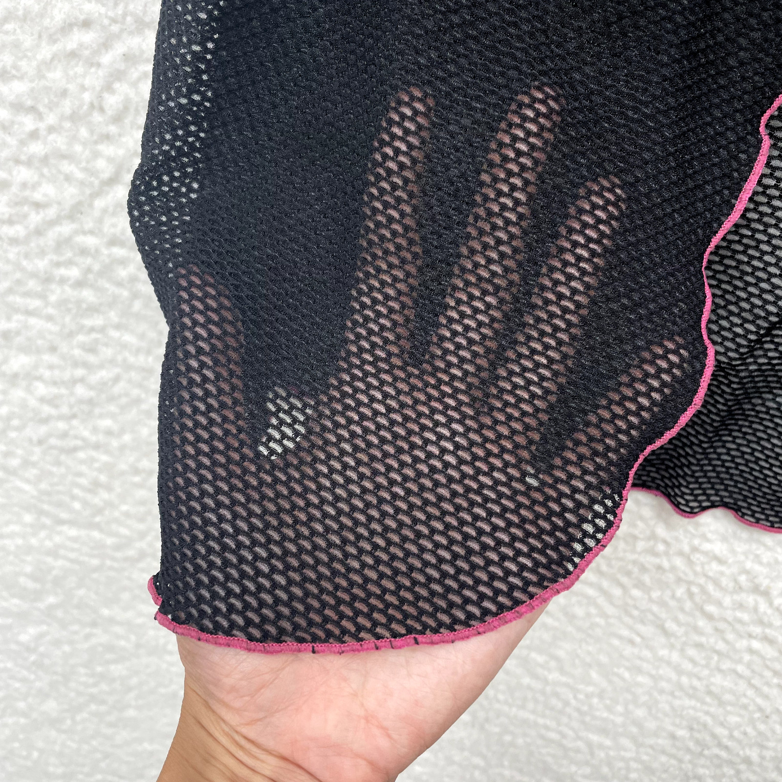 Y2K Vintage Hot Kiss Babydoll Slip Dress 34C Black Pink Net Mesh Front Clasp