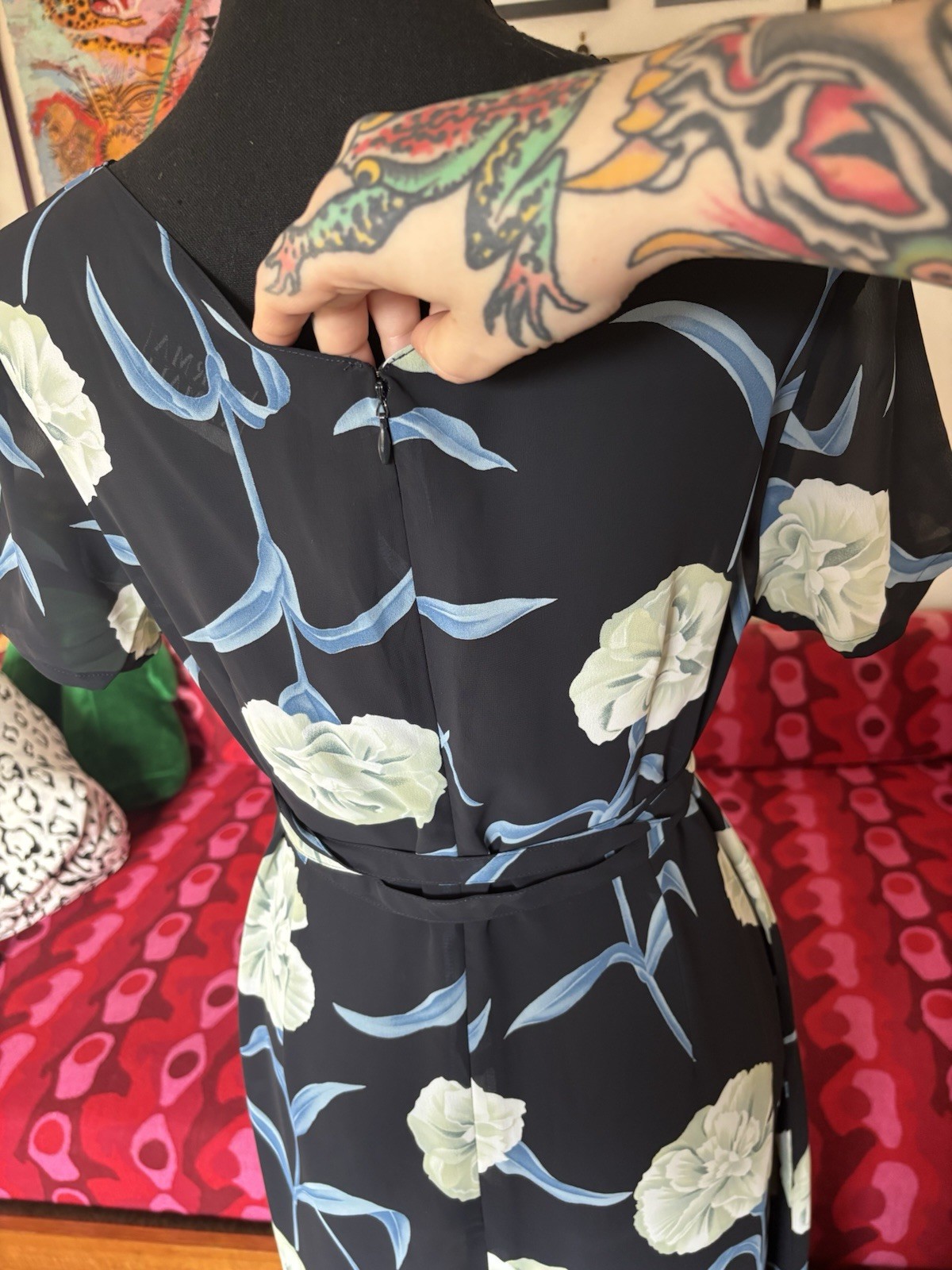 Vintage 80s 90s Norma Kamali Flower Dress S / M Grunge