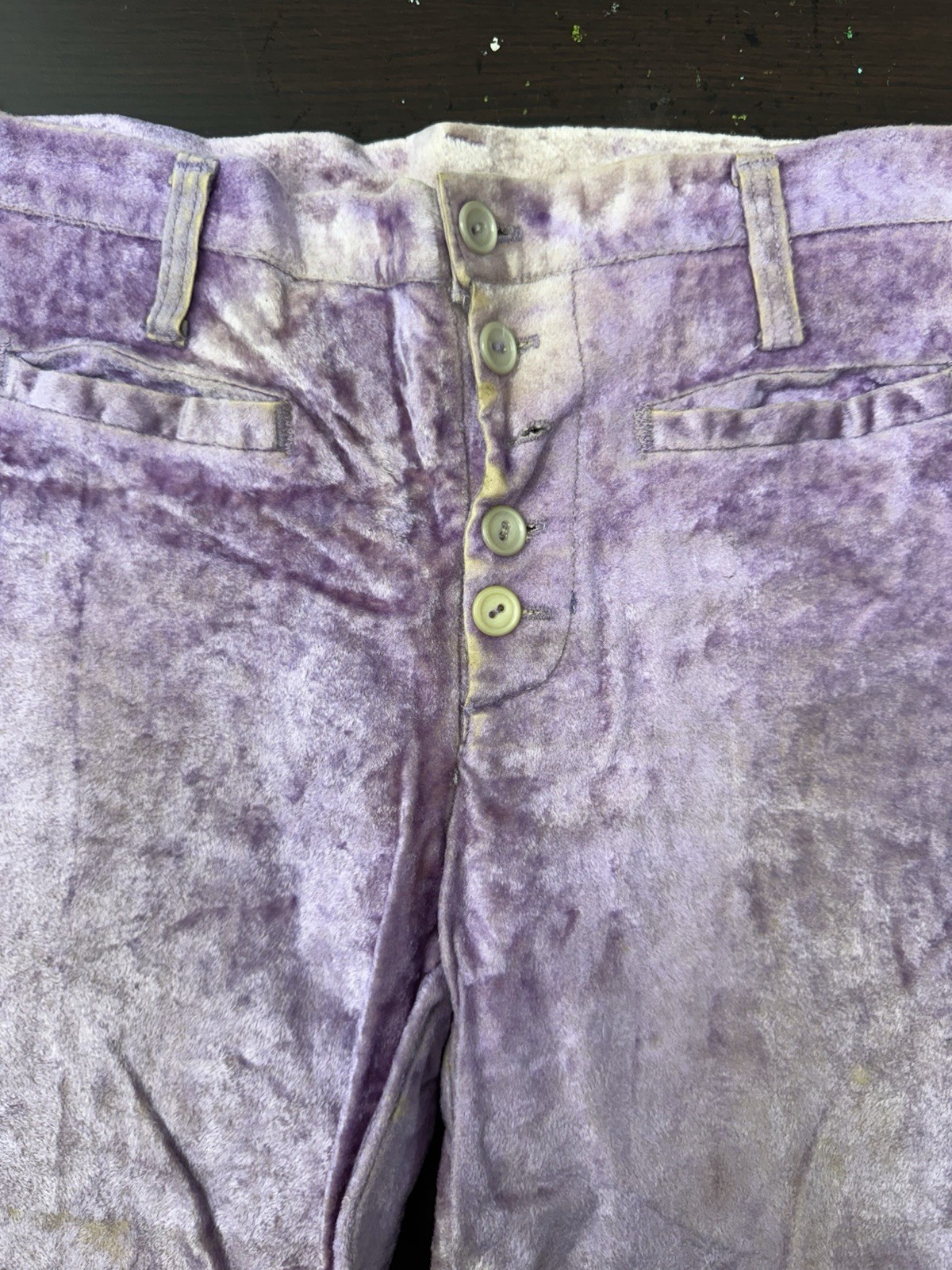 Vintage Purple Velvet Bell Bottoms Button Fly Union Made Sun Fade 27 x 28.5 70s