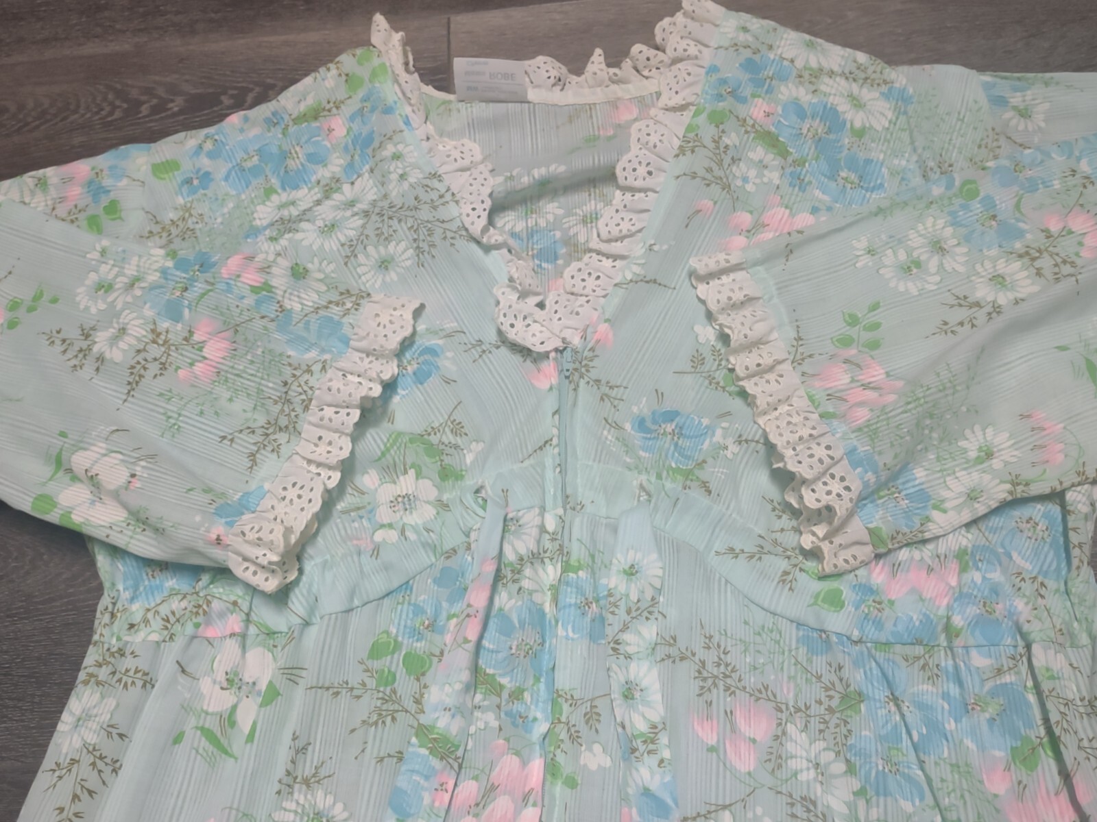 Vtg 70s Robe Boho Hippie Peasant JCPenney Floral Eyelet Lace Trim Sz 18 USA