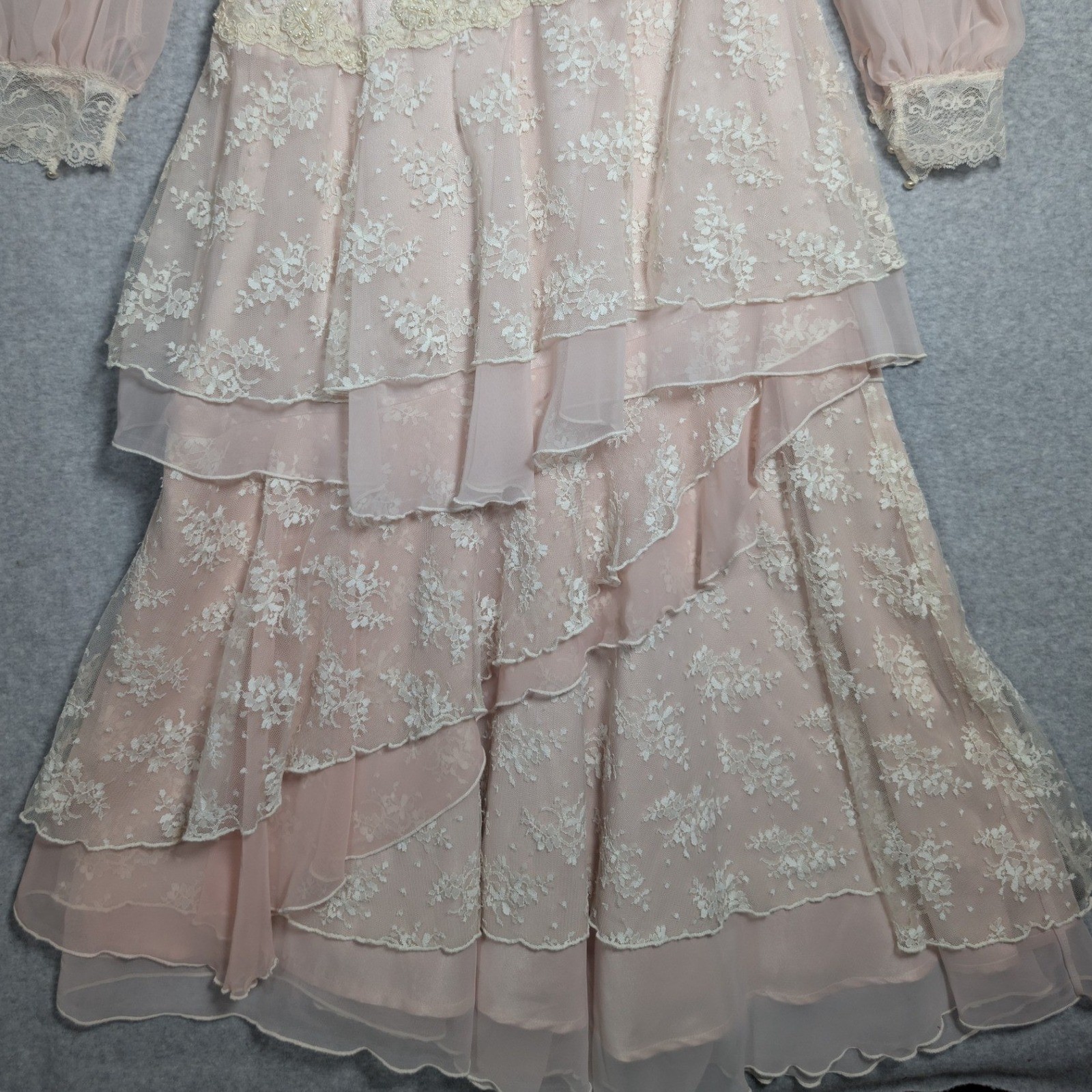 Susan Lane Country Elegance Dress Womens 12 Pink Vintage Lace Tiered Maxi