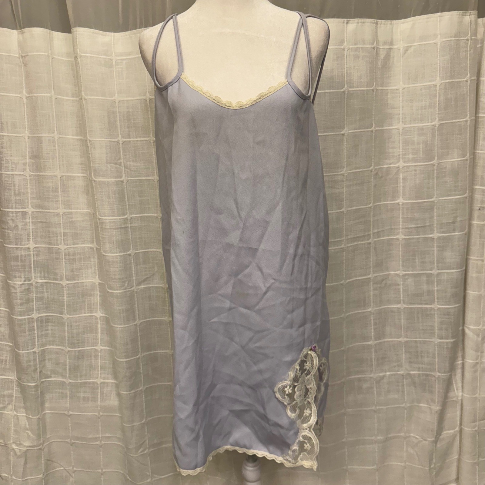 Petra Fashions Vintage Periwinkle Blue Lace Trim Nightgown Slip Dress Medium USA