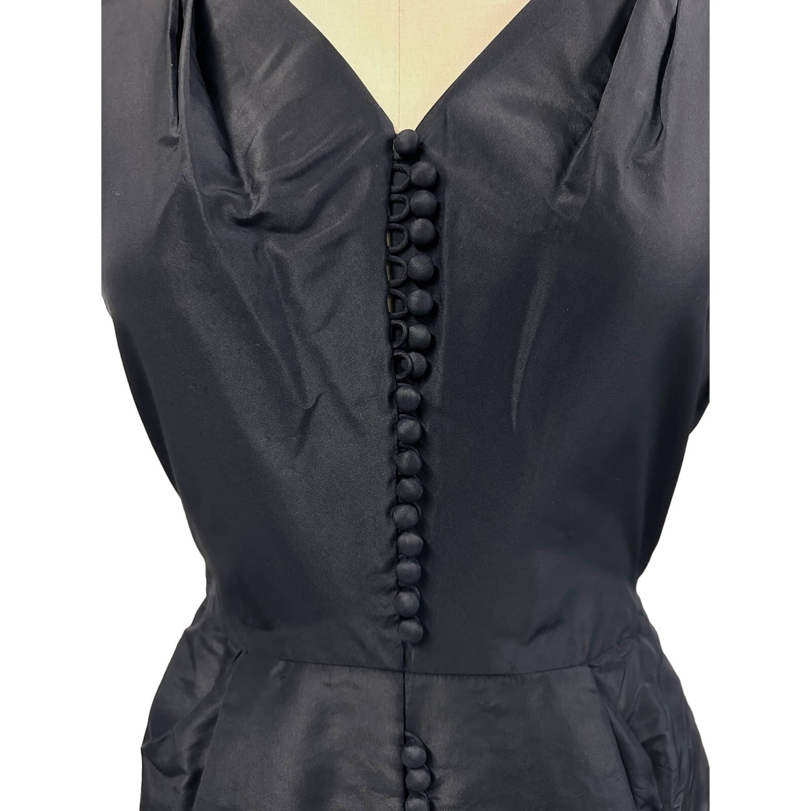 VTG 50s Mary Sachs Black Silk Taffeta Couture LBD Rockabilly Glam M