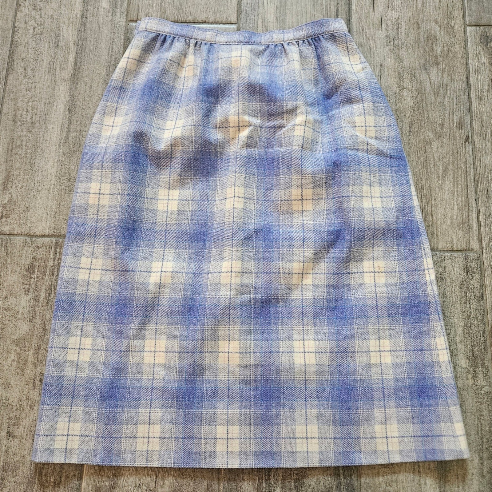 Pendleton Plaid Skirt Size 8 Vintage Blue Pure Virgin Wool Tartan Academia