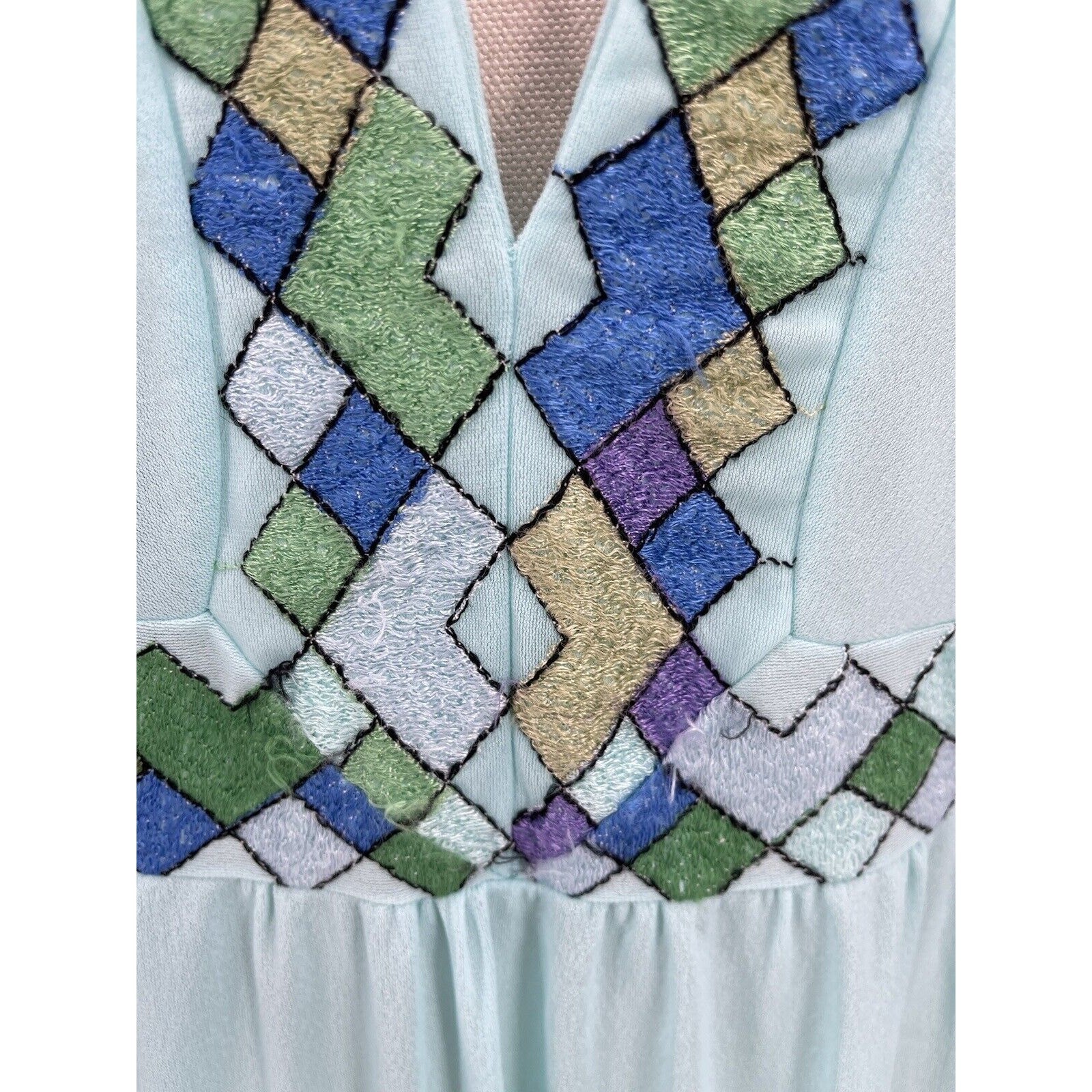Vintage Emilio Pucci For Formfit Rogers Nightgown Robe Harlequin Nights Blue M