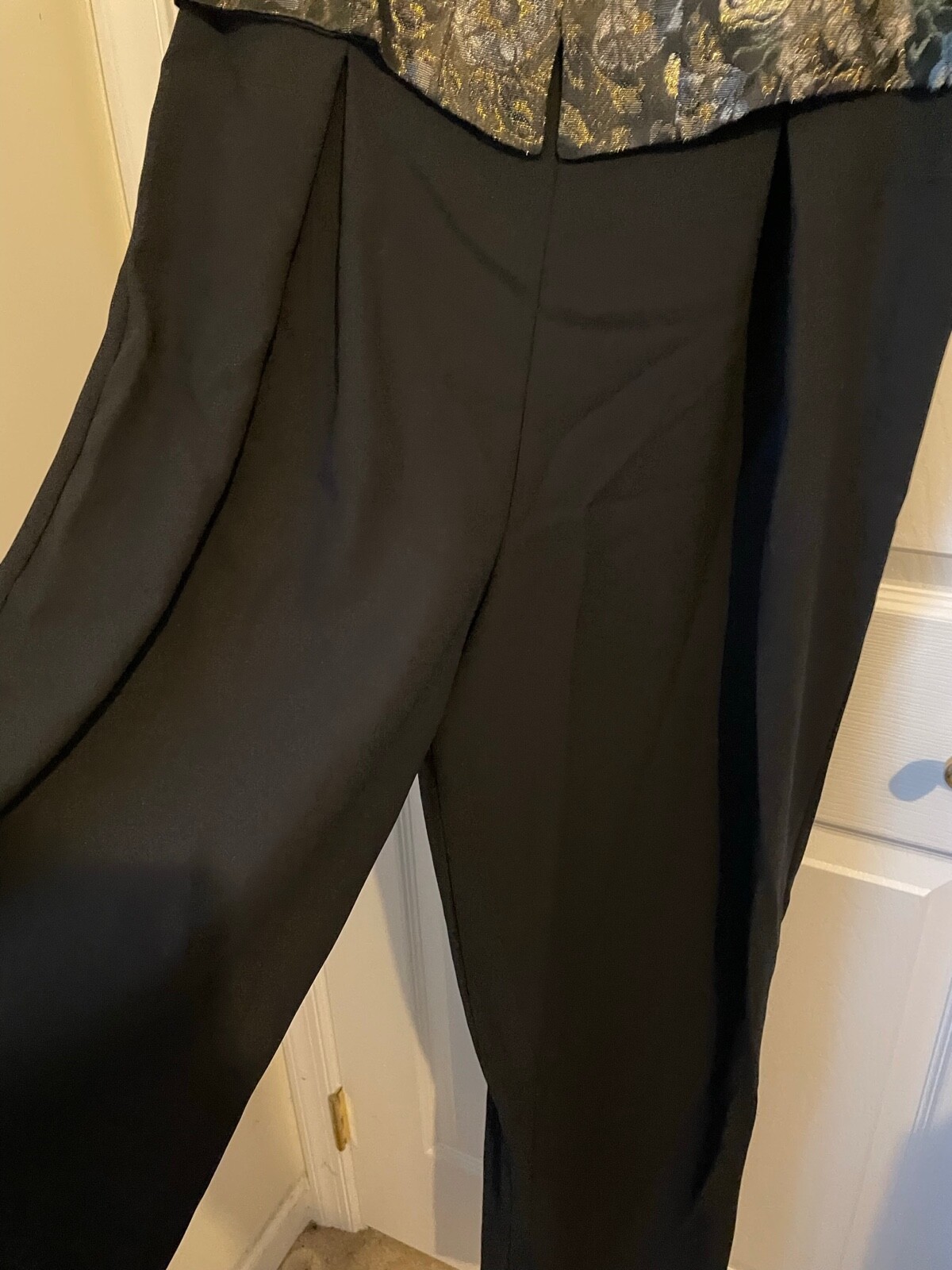Vintage Hampton Nites Black & Metallic 1980-90s Jumpsuit w/rhinestone Buttons