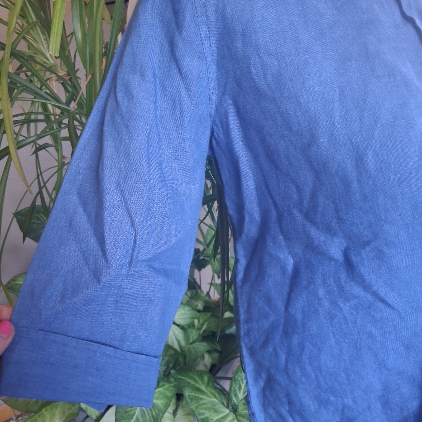 Vintage 2Pc 100% Linen Wrap Top Cardigan Set NWT Blue 8P European Summer Coastal