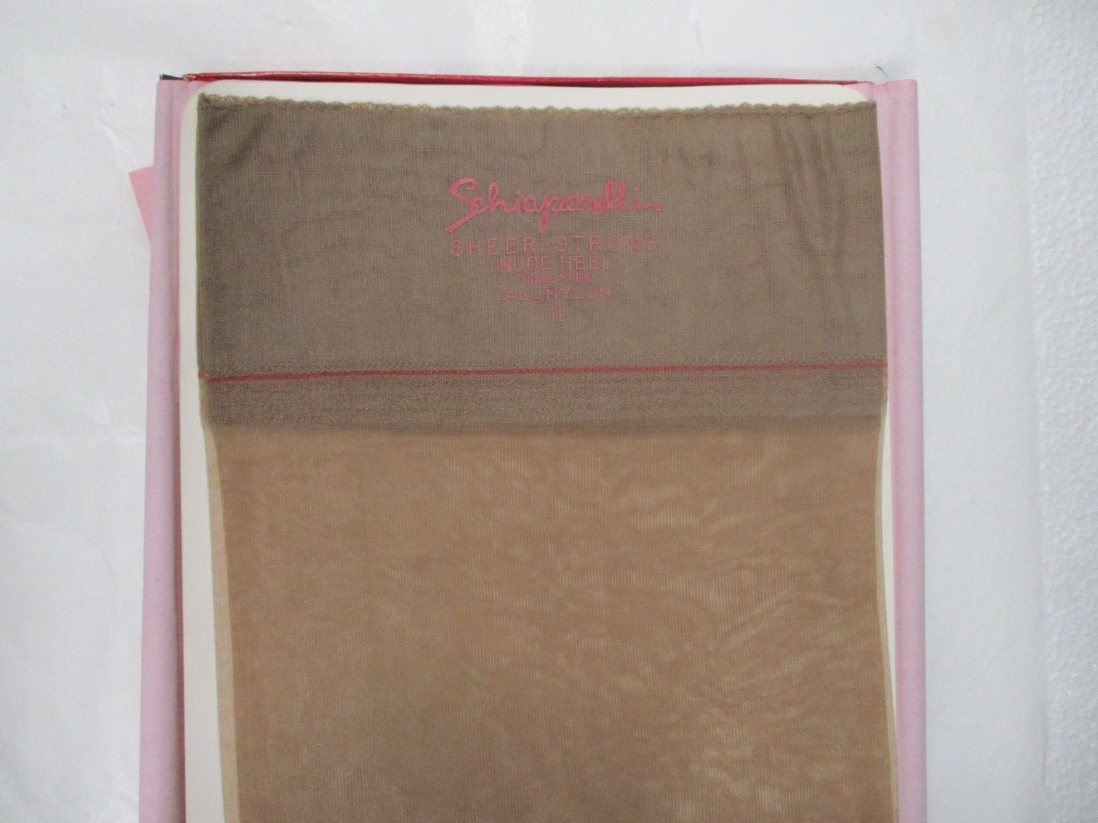 1 PR VINTAGE SCHIAPARELLI RT SHEER SHINY FLAT KNIT NYLON STOCKINGS 11 M BEIGE