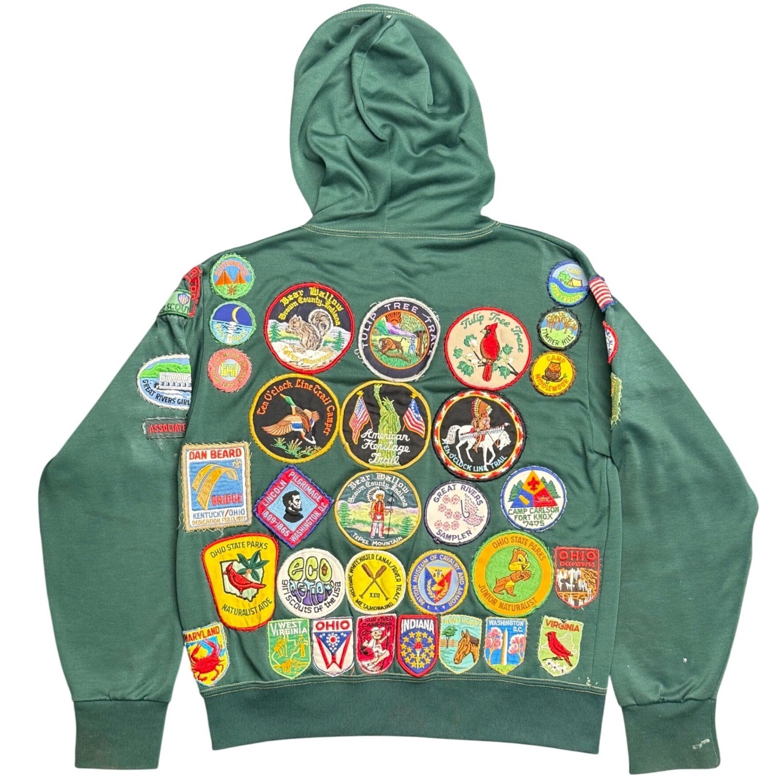 Vintage 1970s Girl Scouts Patch Zip Hoodie Green Rare Collector 50+ Patches
