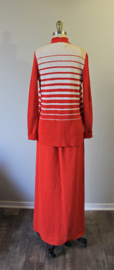 VTG 70s Red White Striped Knits By Don Sweater Dress & Cardigan 2 piece MOD
