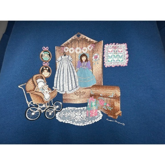 Vintage 90’s Single Stitch Victorian Doll Country Cottage Core Granny Sweatshirt