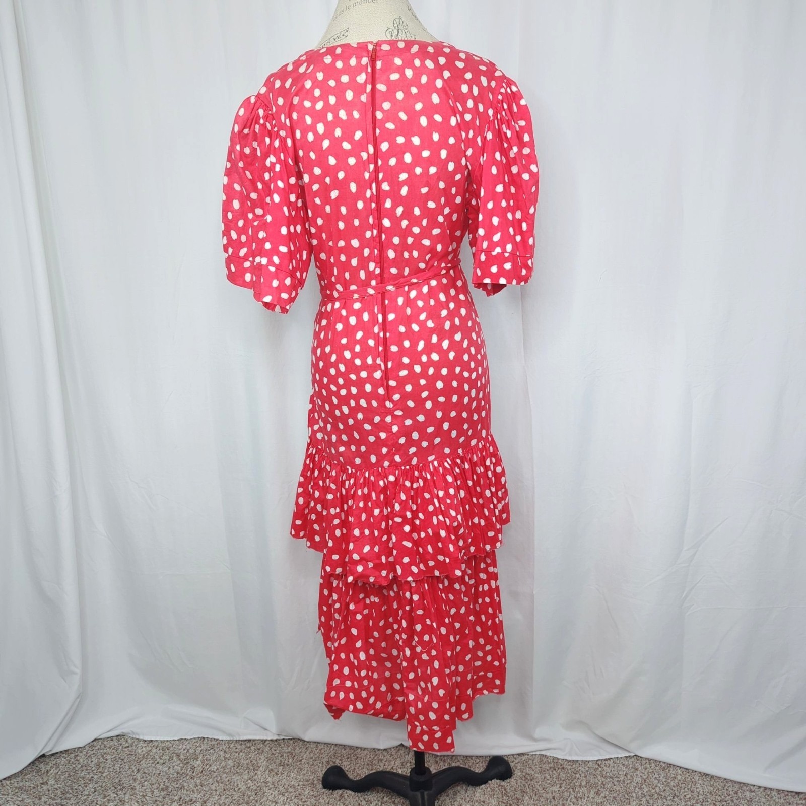 Vintage 70s Stanley Sherman Dress Medium Red Flamenco Polka Dot