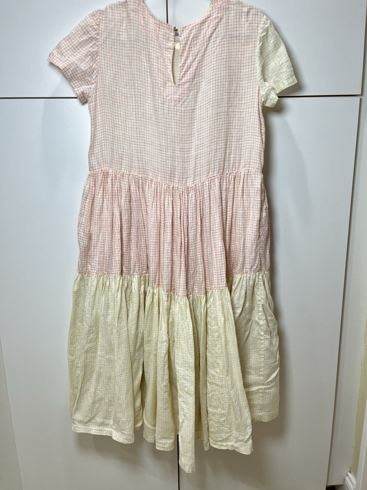 Vintage Cotton Gingham Fabric Orange & Yellow Checkers Pleated Full Skirt Dress