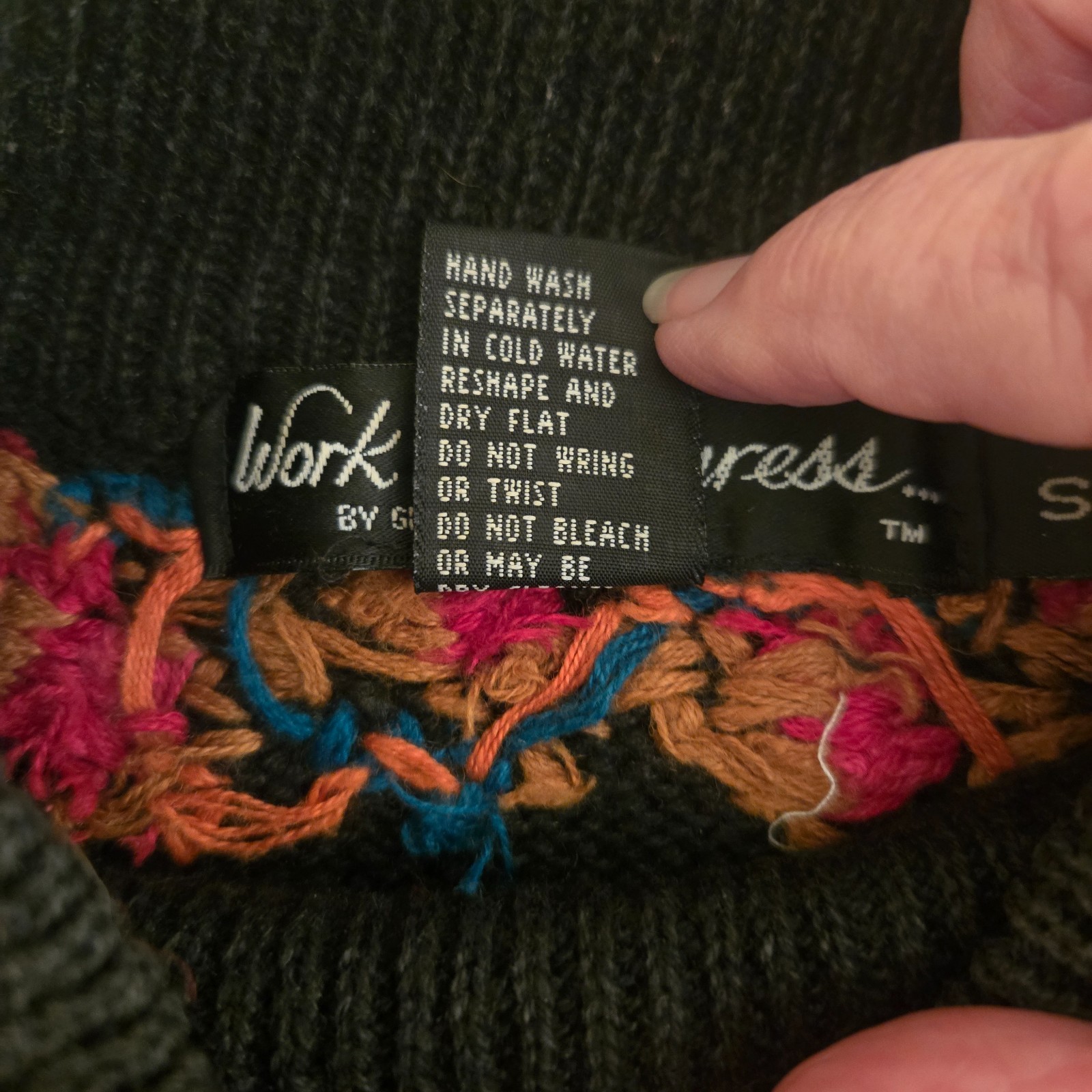 Vintage Work in Progress Gladys Bagley navy with flower embroidery sweater S