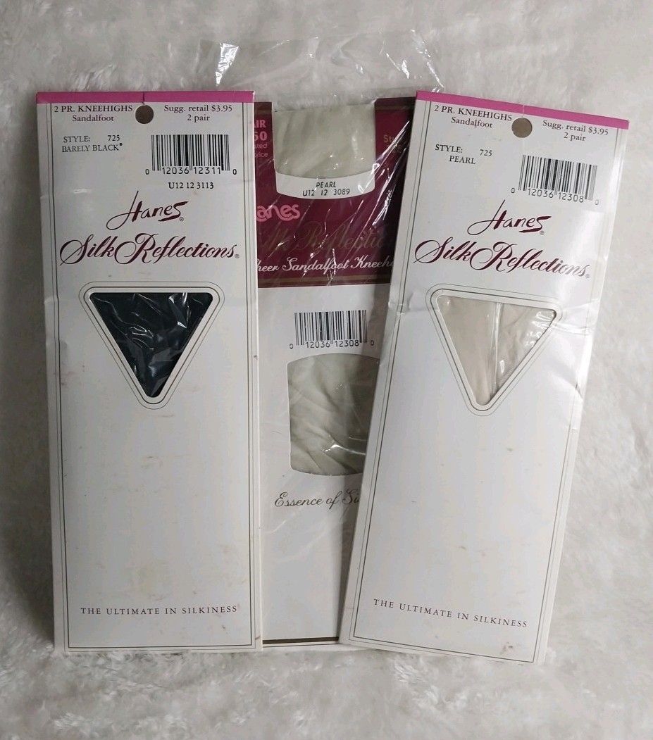 Knee Highs – Lot of 3 Packs of 2 – Silk Reflections – Pearl, Barely Black – NOS