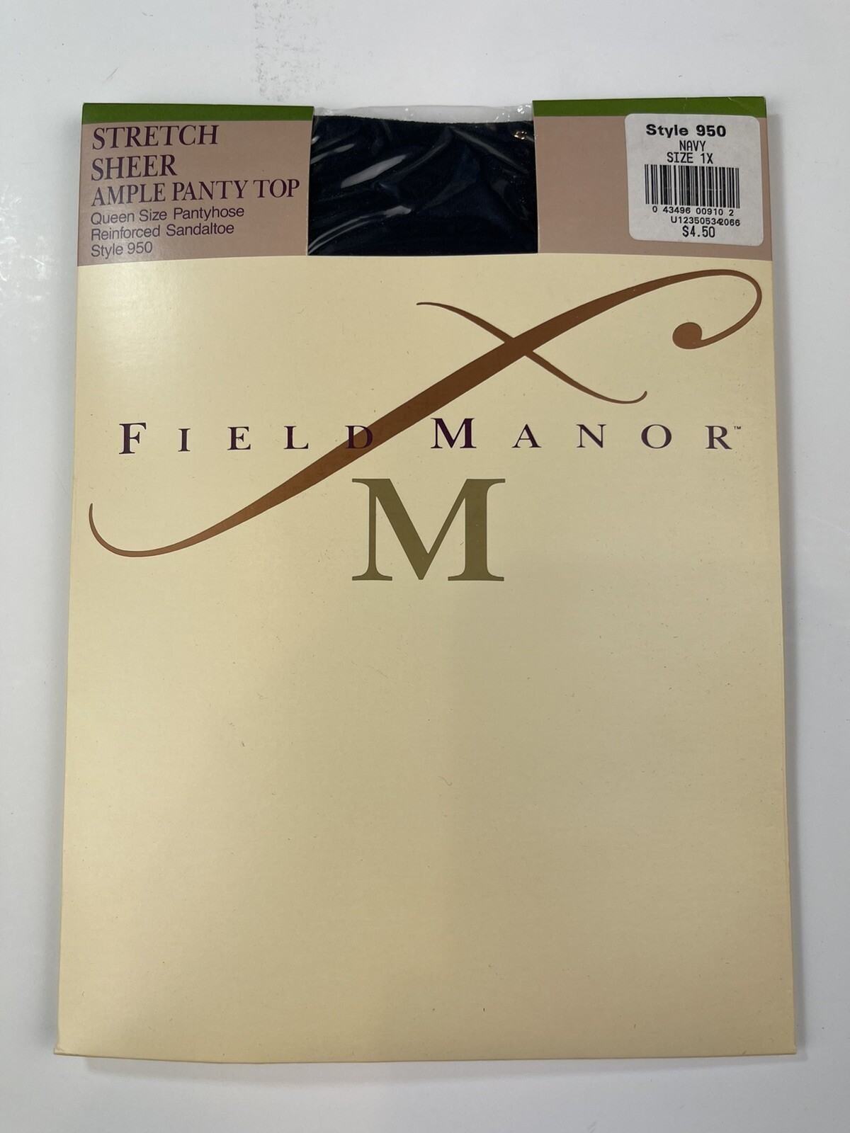 Vintage Field Manor Stretch Sheer Ample Panty Top Style 950 Navy & Taupe Size 1X