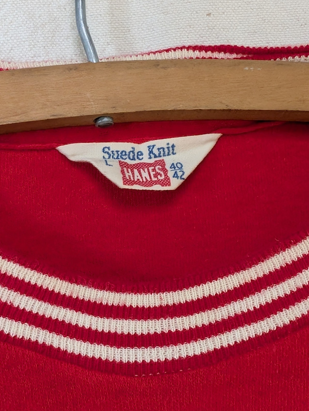 Hanes Vintage 60s Suede Knit Red Leisure Pajama 2 Piece Sweat Set Size LG
