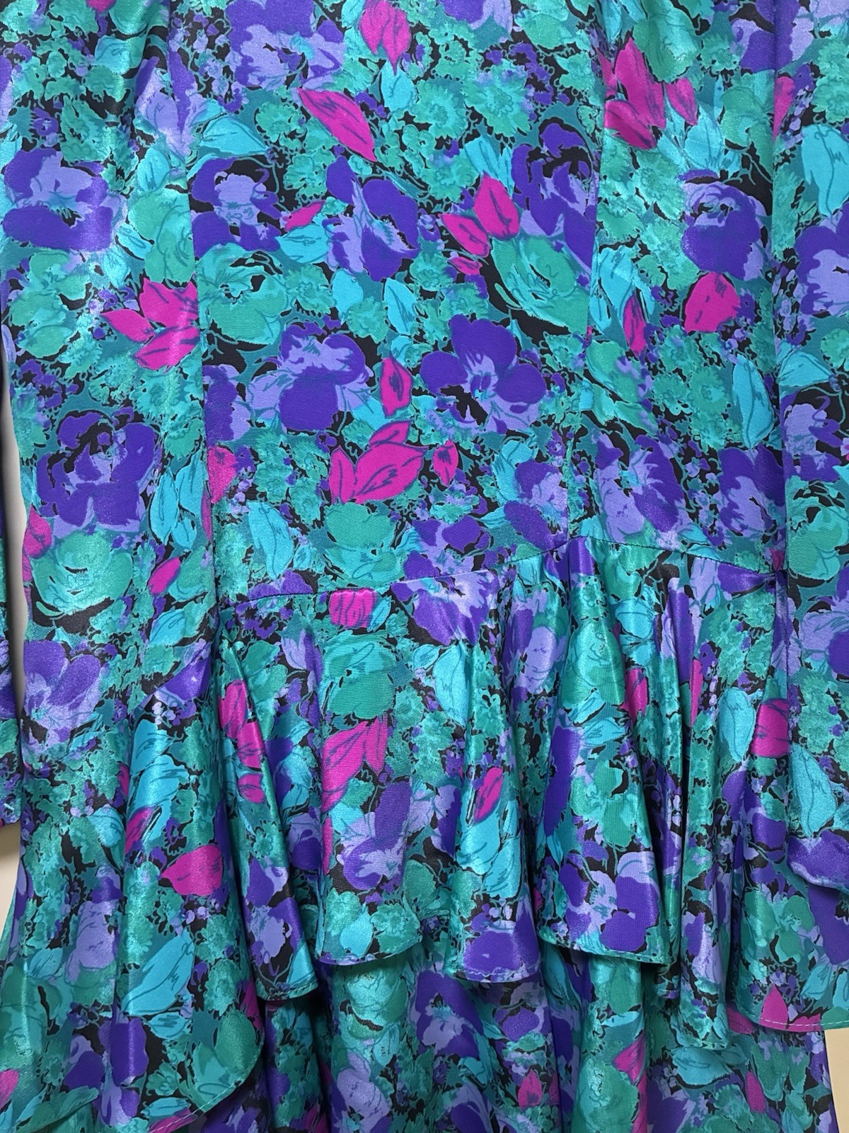 Vintage 80s Jody California Floral Tiered Ruffle Midi Dress – Size 11/12