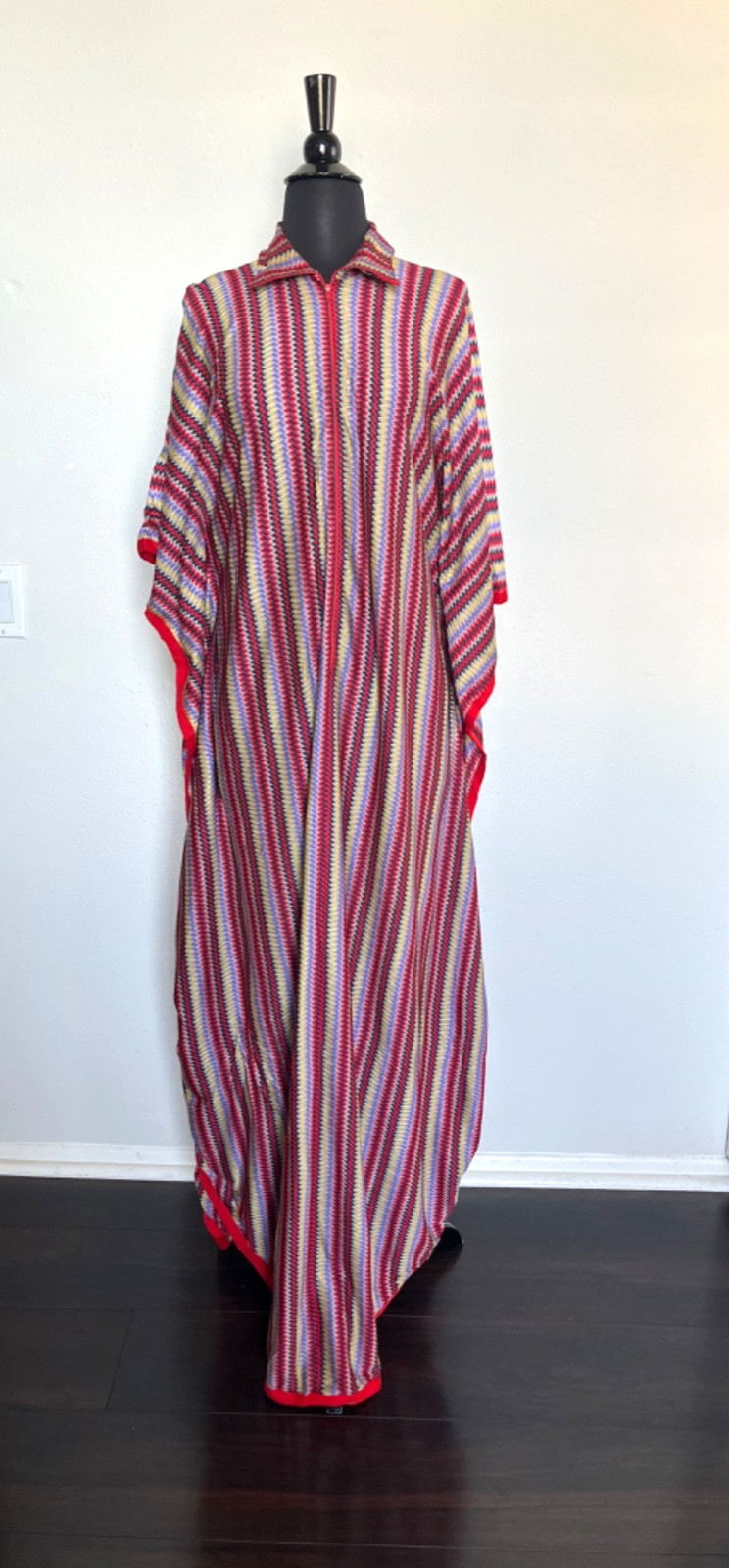 Vintage Striped Kaftan Maxi Hostess Dress One Size