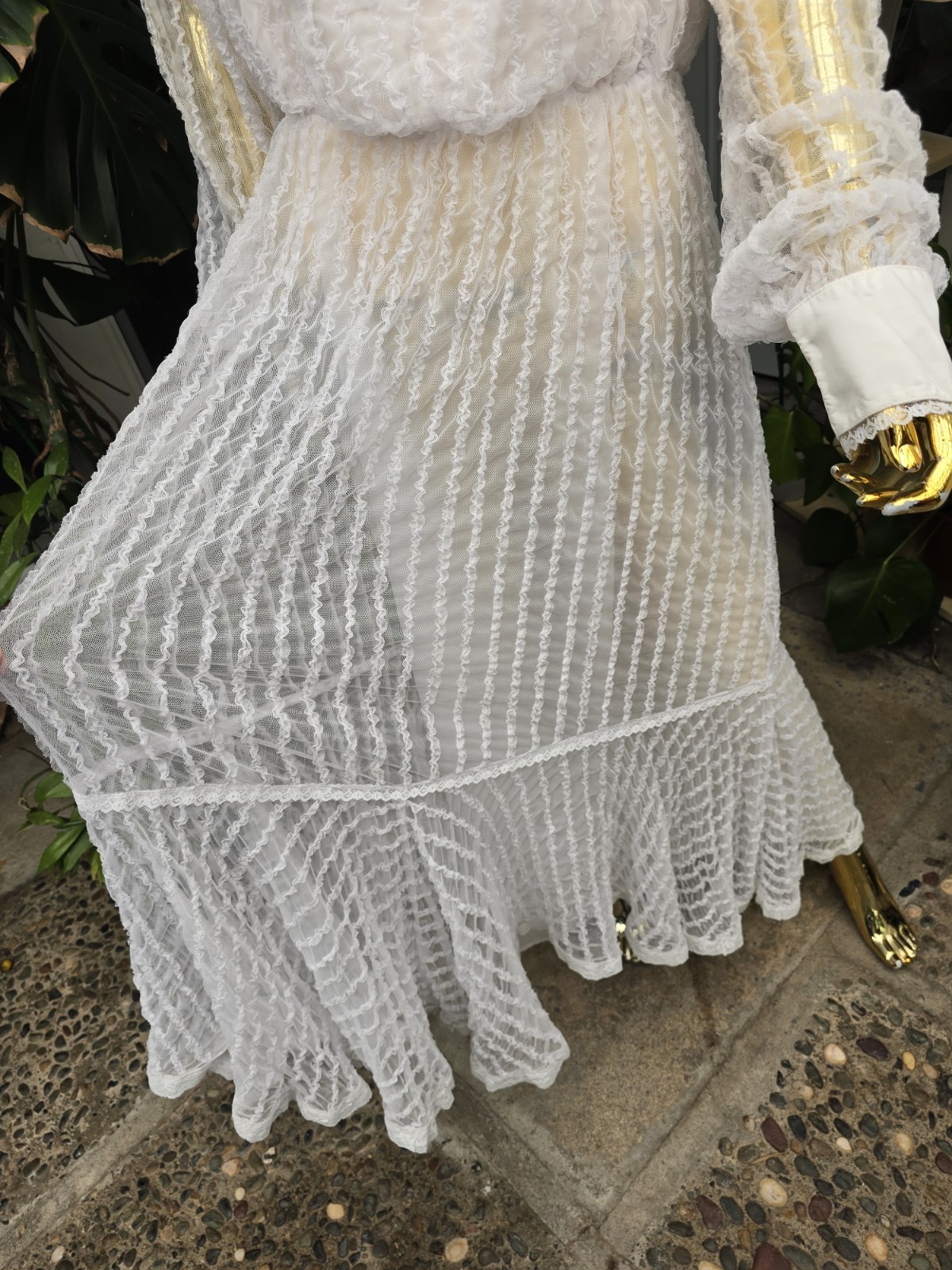 Vintage Recollections Lace Prairie Dress White Cottagecore Victorian L