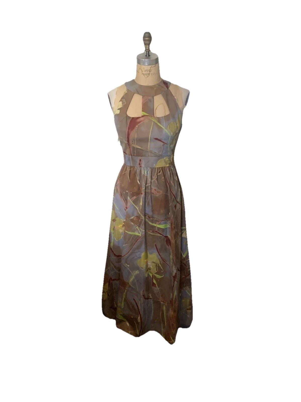Vtg 70’s Tori Richard Honolulu Maxi Dress Halter Tropical Mod Hostess MCM Poly