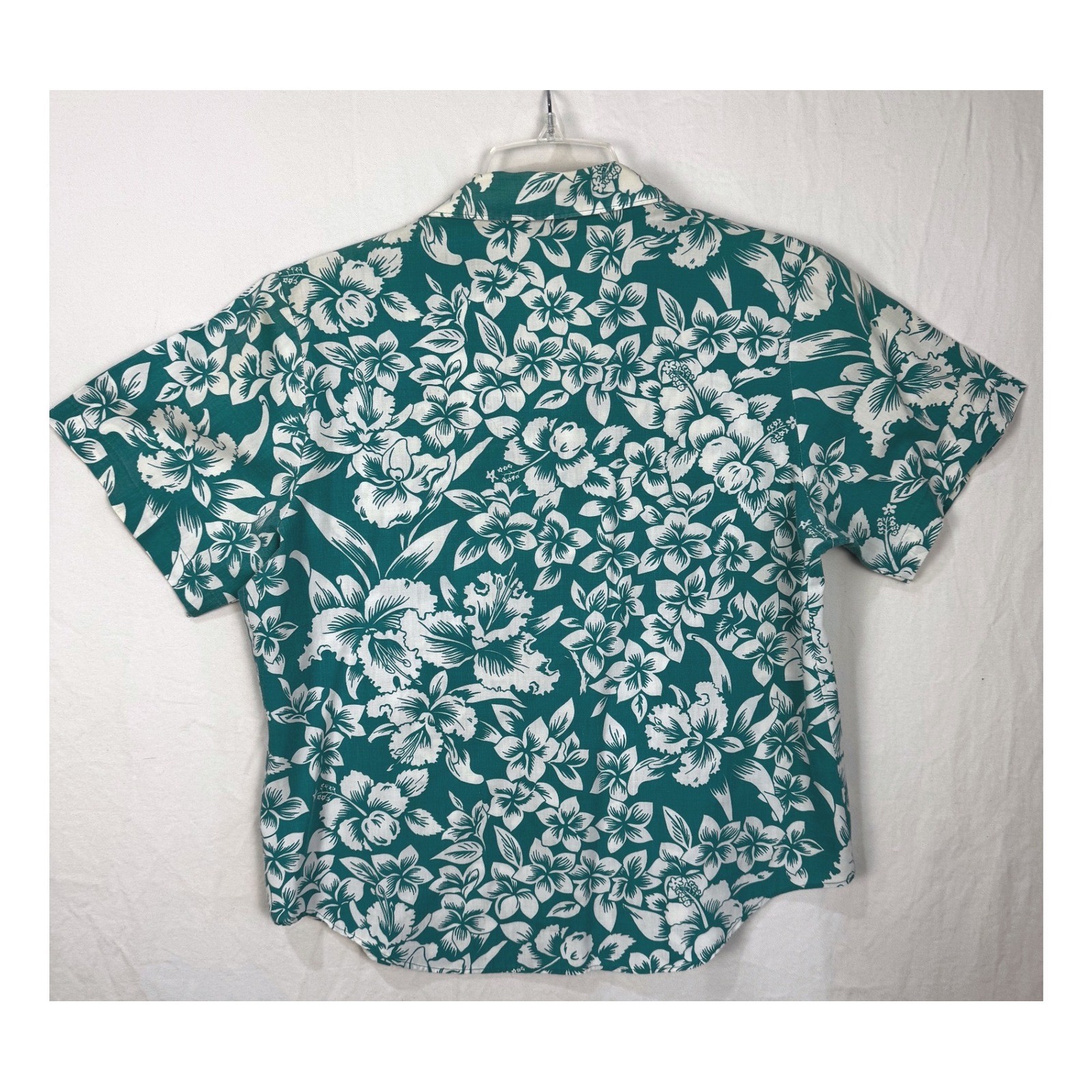 Vintage Cheryl Tiegs Turquoise White Tropical Floral Blouse Made USA Sz 14 M/L