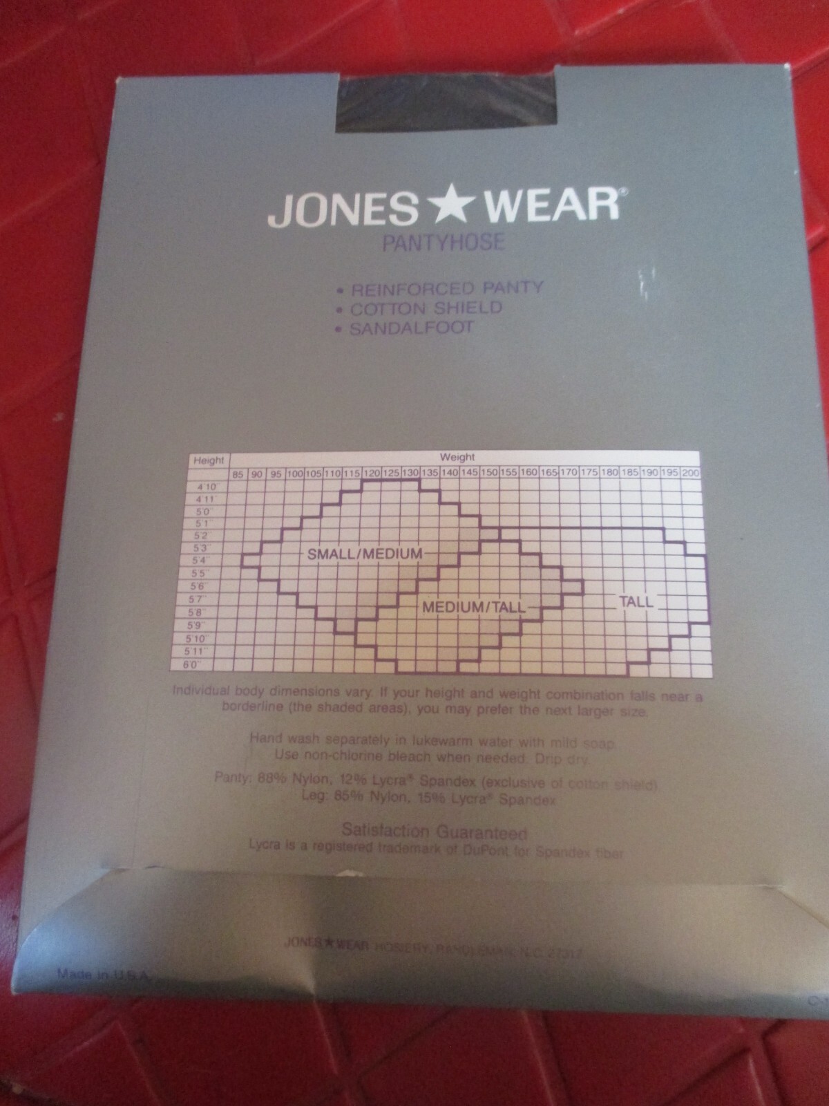 JONES WEAR Vintage BLACK Nylon PANTYHOSE-Size MED TALL – 120 to 170 lbs – 1990’s