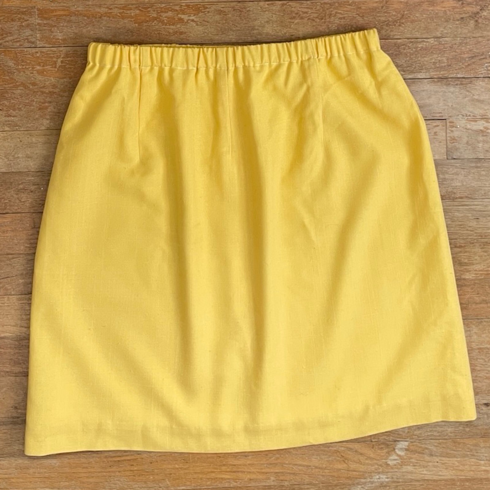 Vintage Woven Rayon Yellow Skirt Size XL/1X 33-36″ Elastic Waist 1970s Handmade