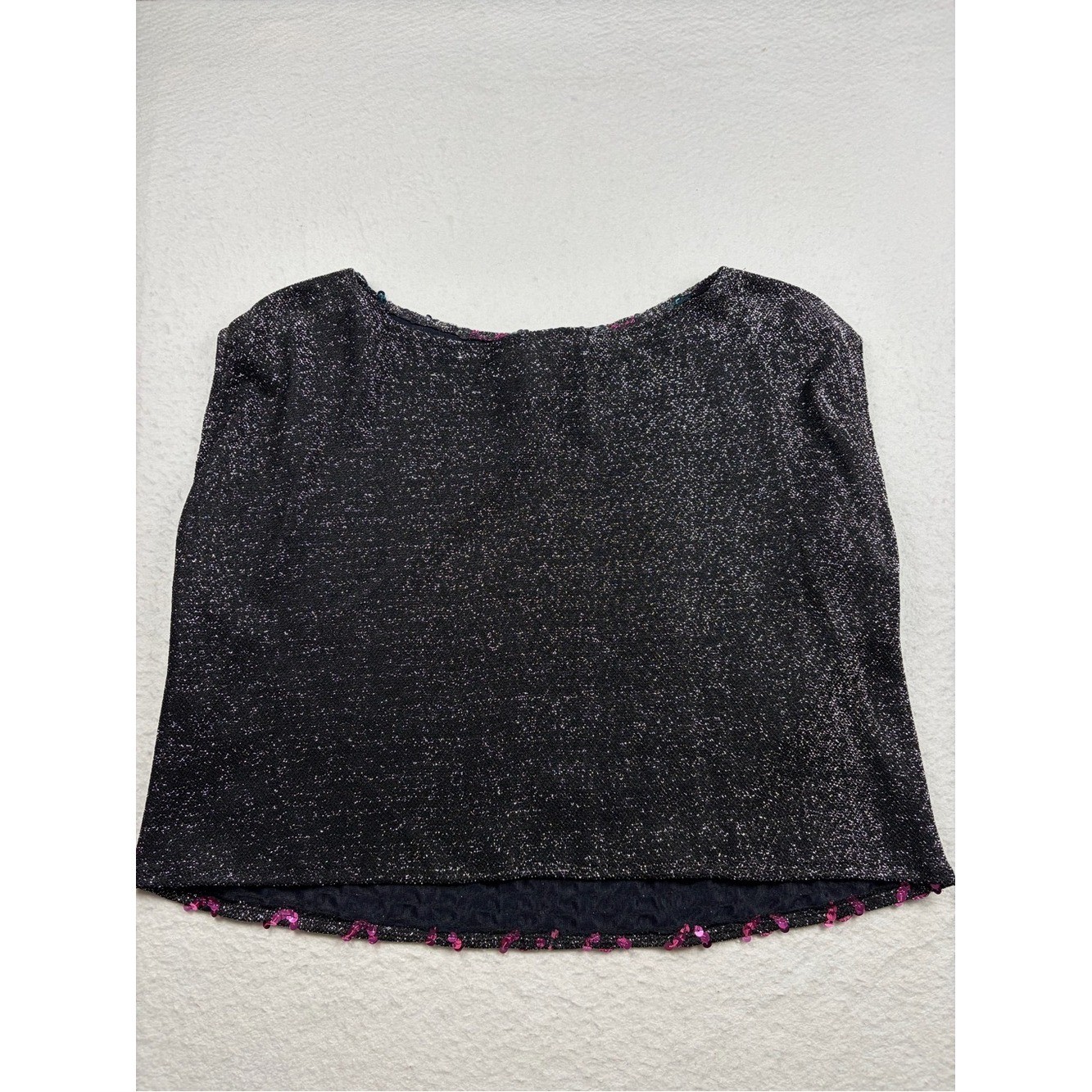 VTG 80s Avon Fashions Rainbow Sequin Disco Crop Top Blouse Lurex Glitter L