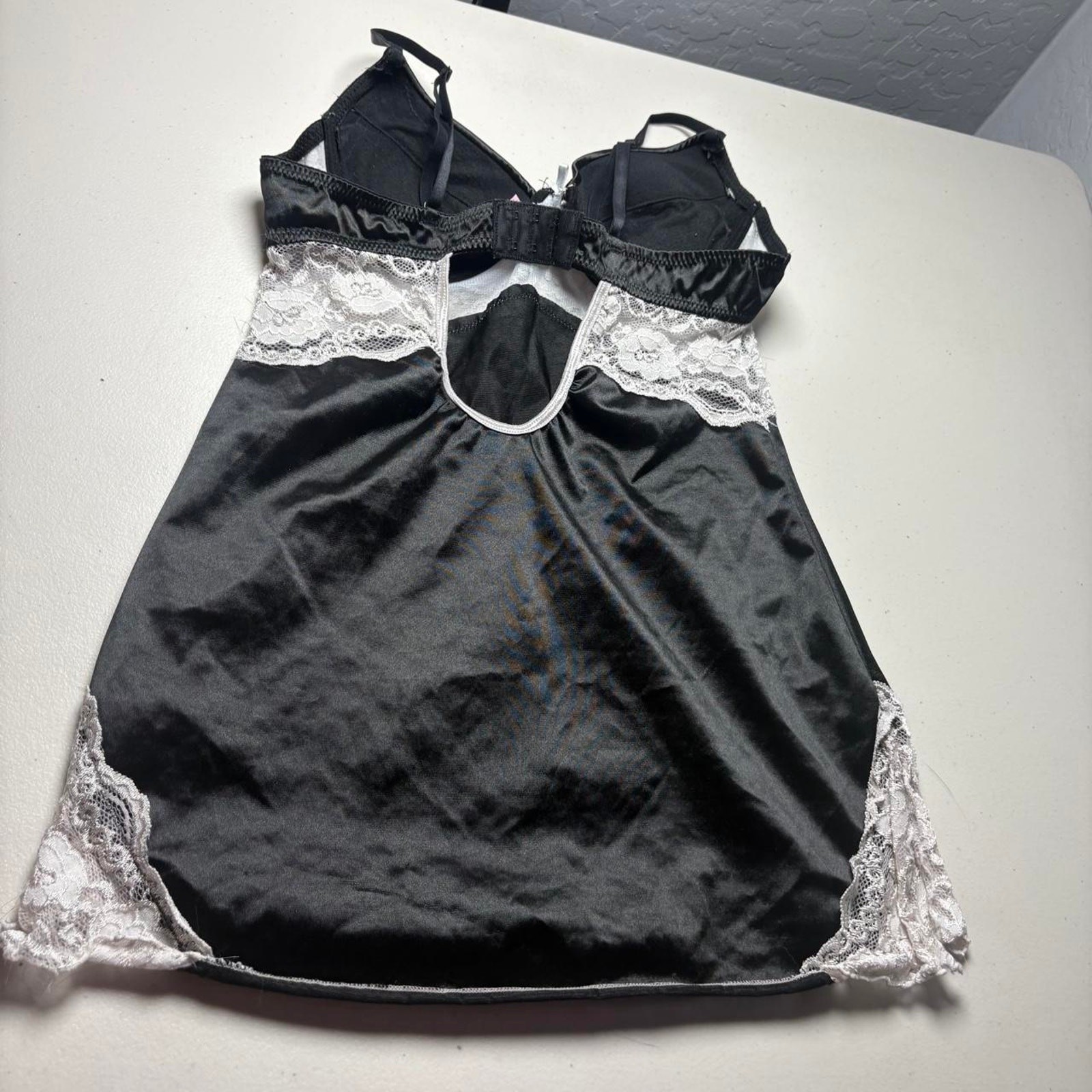 Y2K Nature Black & White Satin Lace Babydoll Chemise