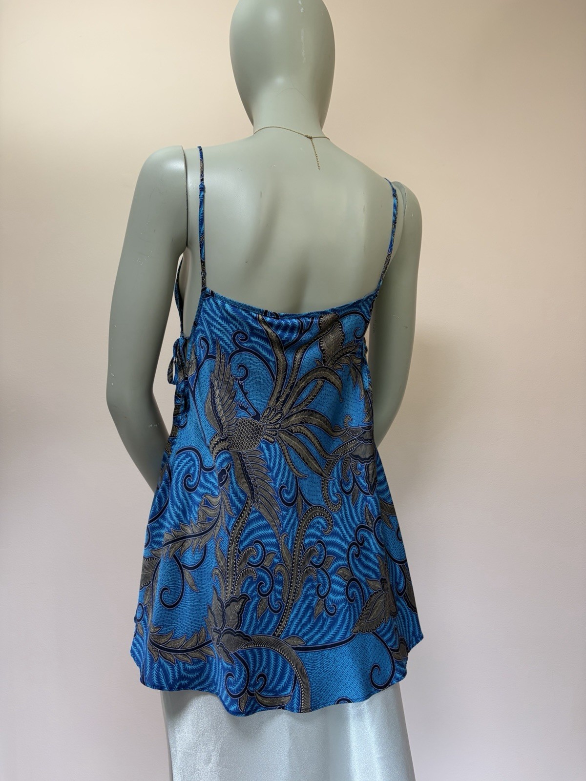 VTG 1999 Victoria’s Secret Silk Chemise Slip Dress Top Blue Phoenix Bird Print M