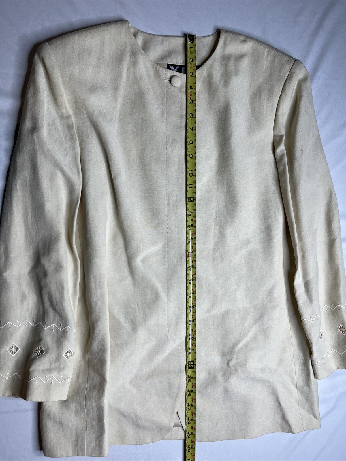 YL By Yair Women’s Cream Blazer Skirt Set W/ Stitching Padded Shoulders Size 12