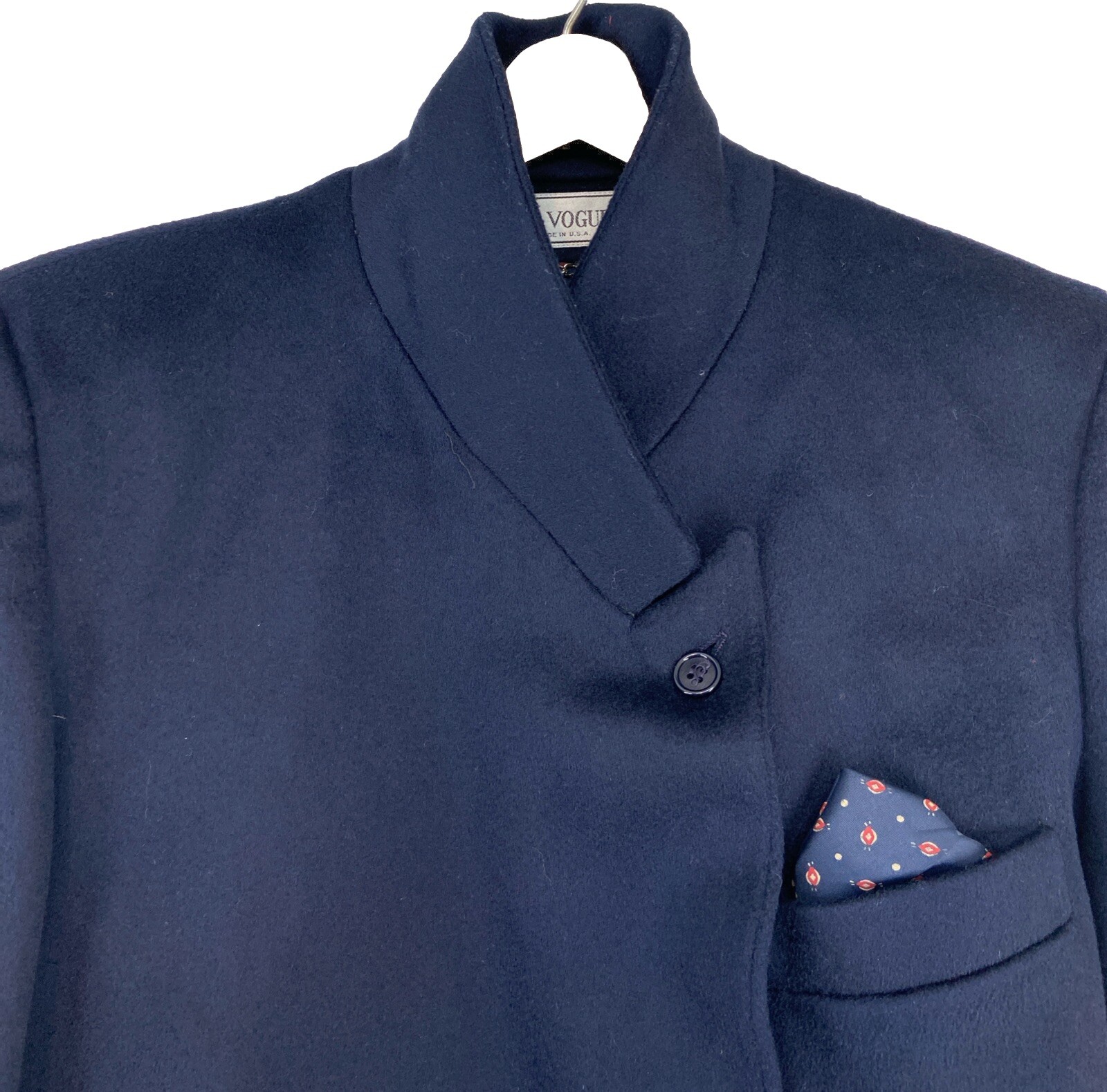 Vintage La Vogue Navy Blue Wool Trench Coat Double Breasted Lined