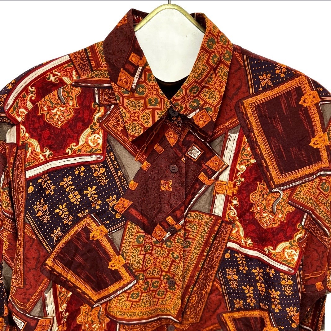VTG Linda Allard Ellen Tracy Silk Blouse Scarf Print Office Siren 90’s 12 Tall