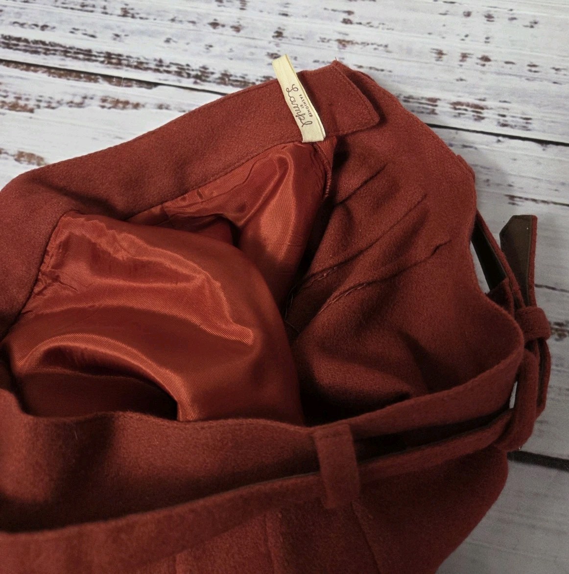Vintage Belted Lampl Wool Skirt 1960’s Size 5? Rust Red