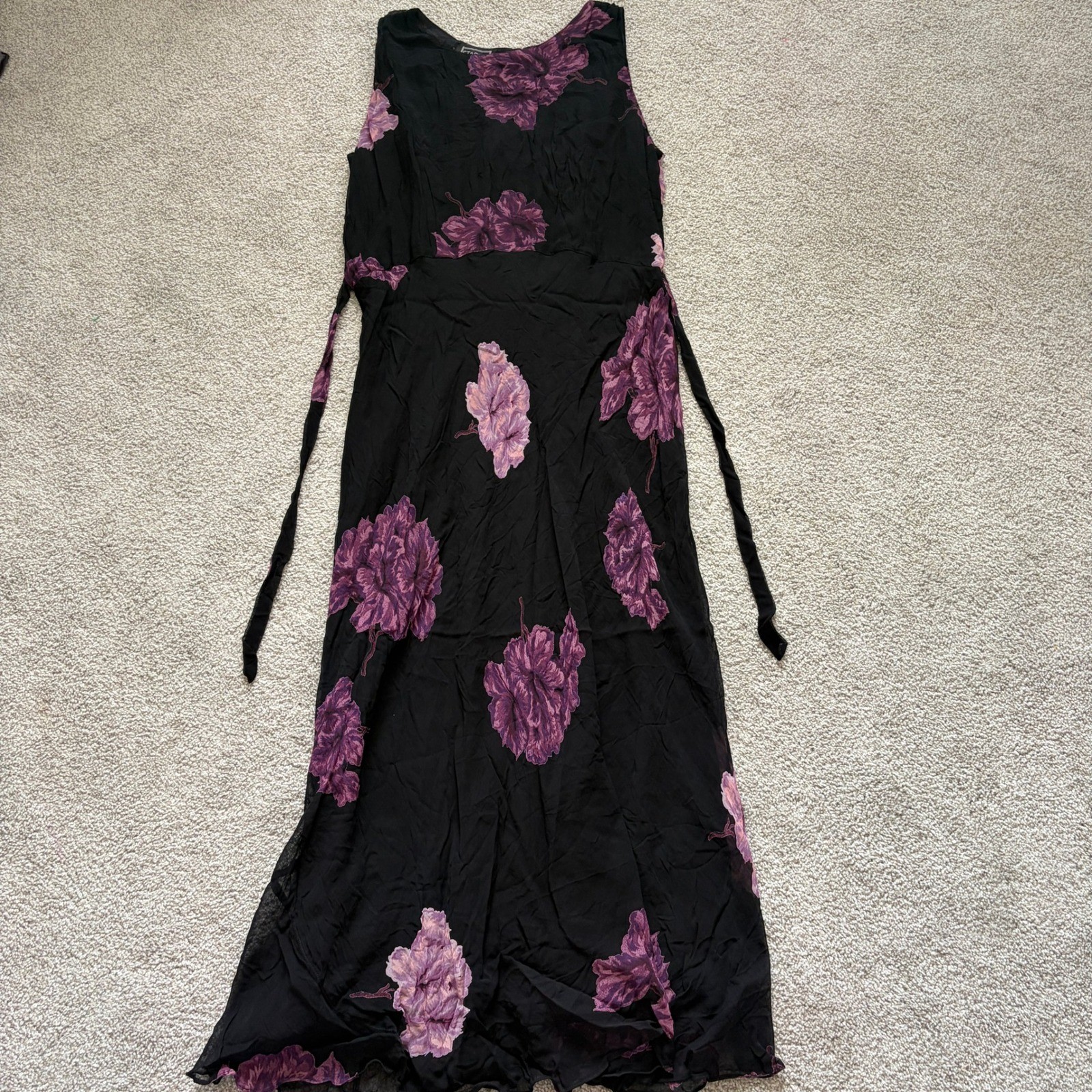 Vintage Starina Maxi Dress Womens 18 Black Purple Floral Witchy Fairy Grunge