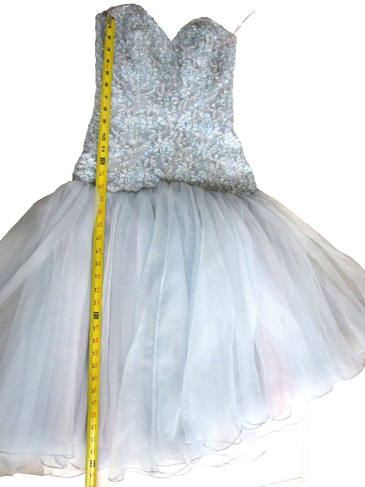 Vtg 80s John Charles Tulle Ball Gown / Cocktail Dress Strapless Baby Blue UK 10