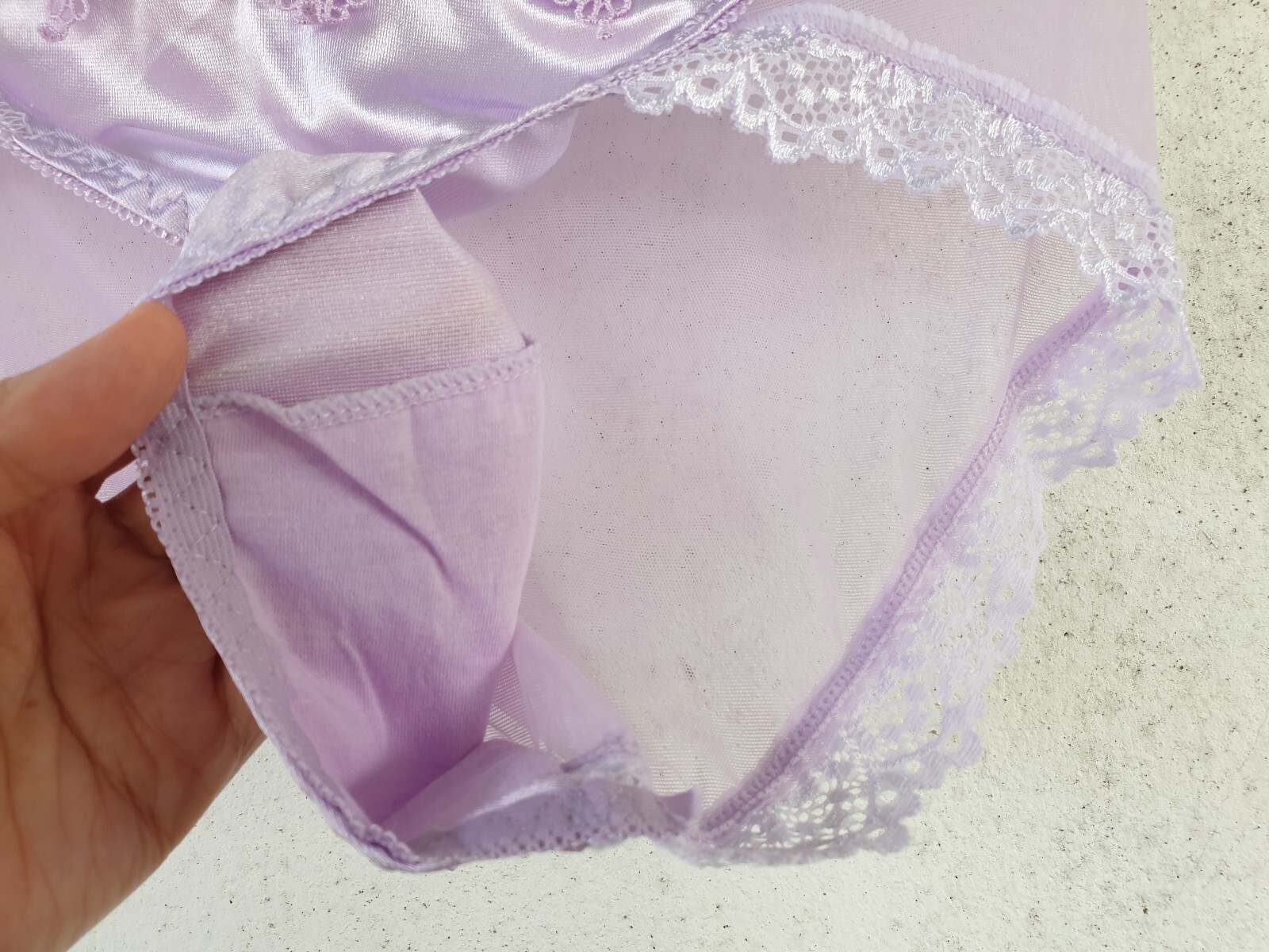 Shiny Nylon Satin Panty Sissy Purple Bikini See Through Brief Sz. 6-7 Hip 35-39″