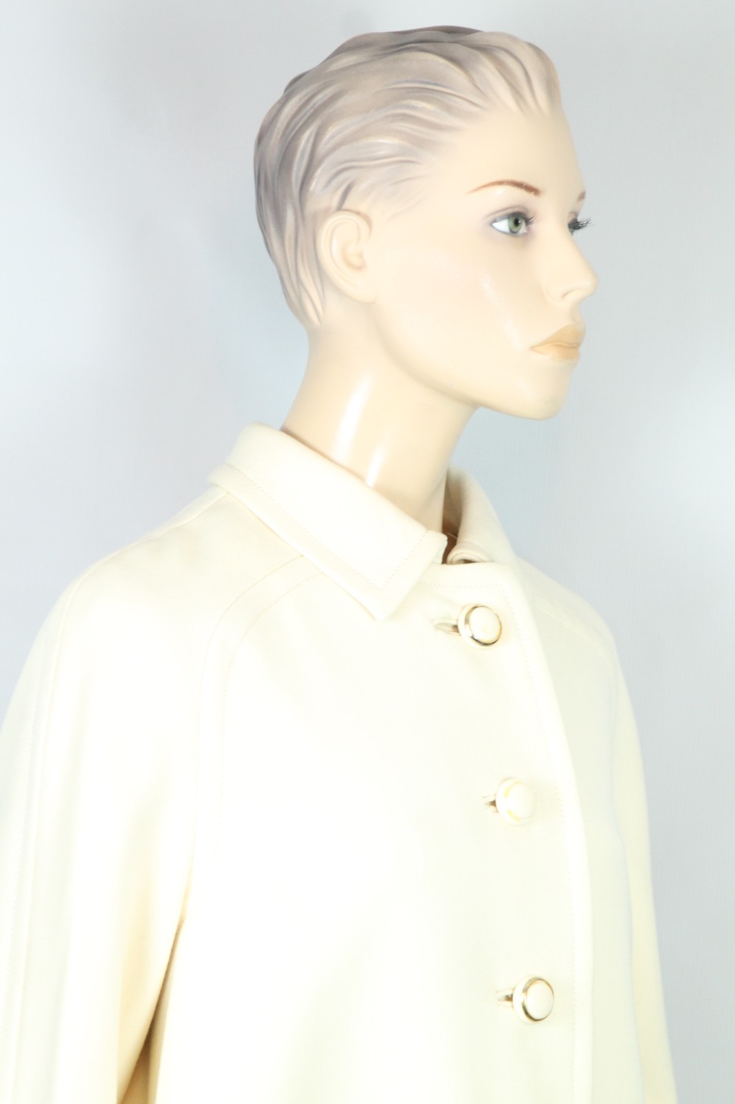 Vtg 60s SEYMOUR FOX USA Ivory Wool Retro Stroller Peacoat Coat S/M