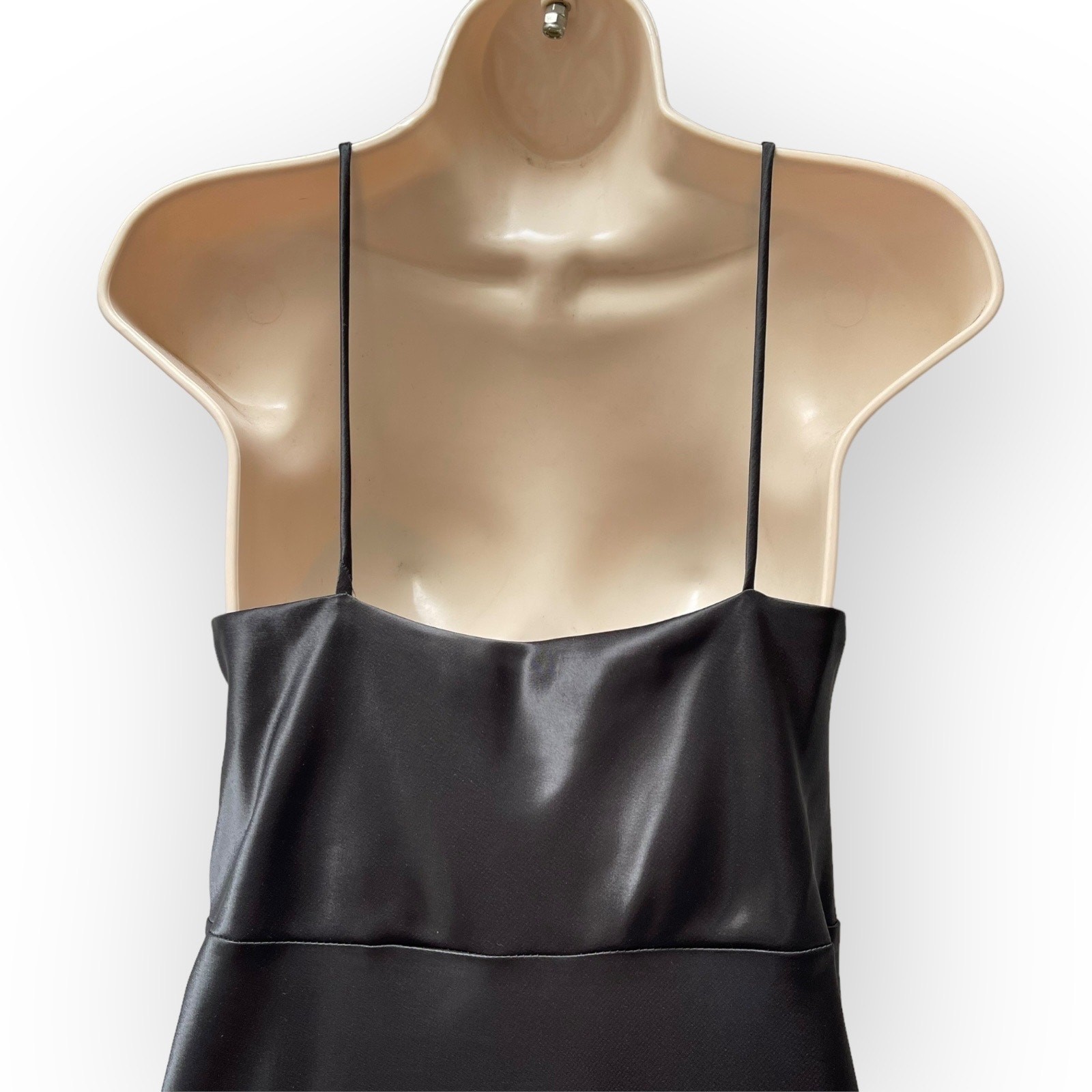Black Silky Satin Formal Gown 30s Art Deco Style Vintage 1990s LBD Dress Medium