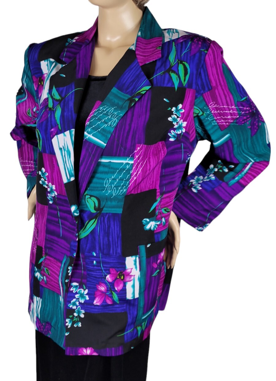 Vintage BFA Classics Womens Abstract Floral Jacket Pockets Blazer Jacket Size 1X