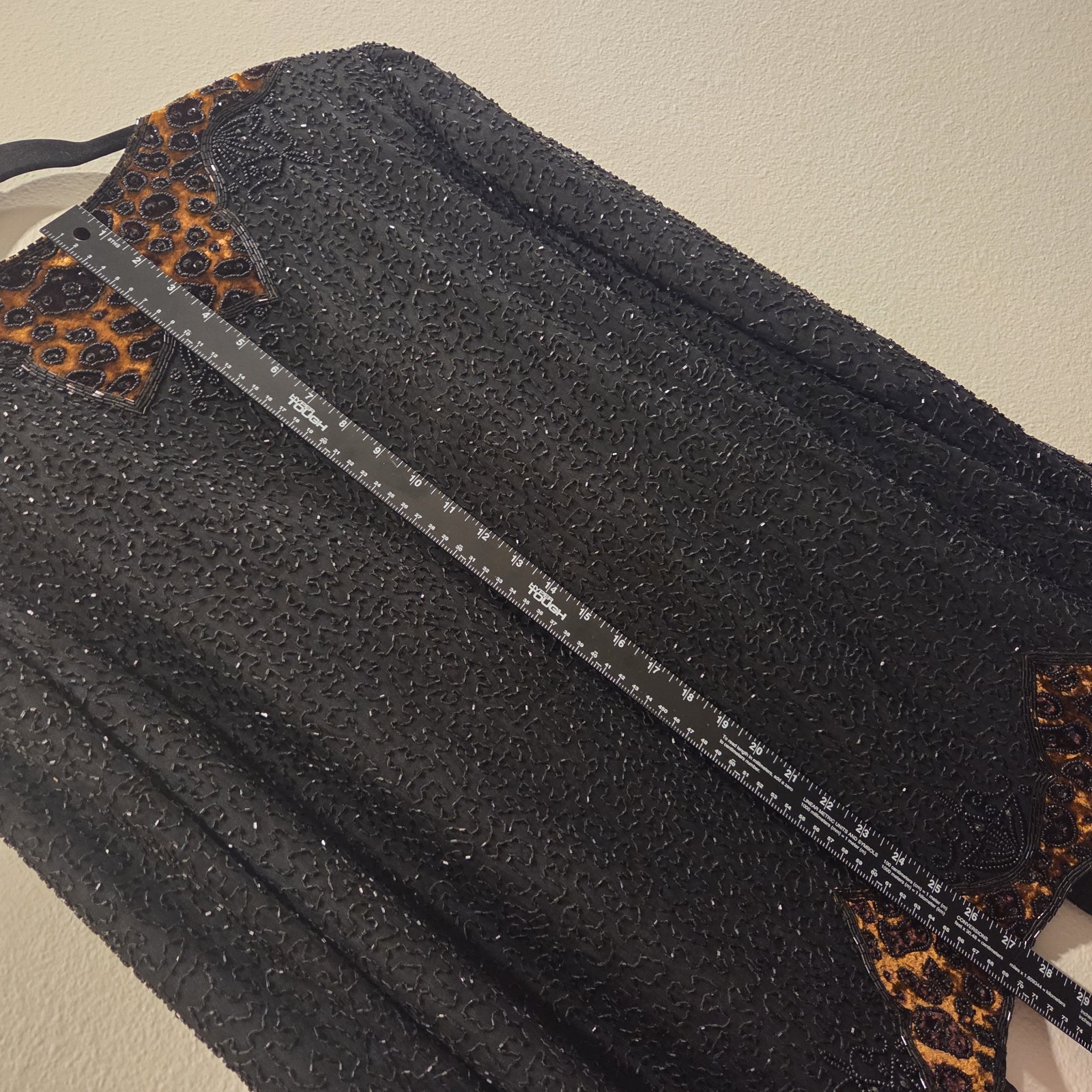 Vintage Papell Boutique Evening Black Silk Beaded Jacket XL Animal Print Sequin